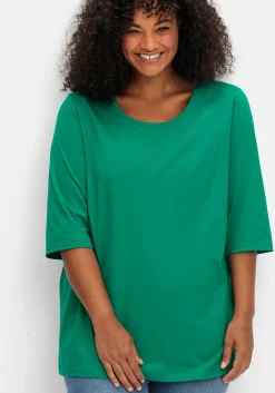 3/4-Arm-Shirt mit Rundhalsausschnitt, gerade Schnittform