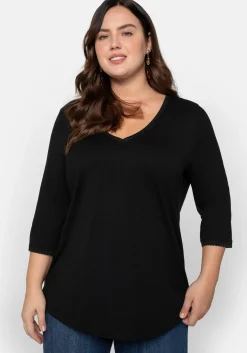 3/4-Arm-Shirt mit V-Ausschnitt, in leichter A-Linie