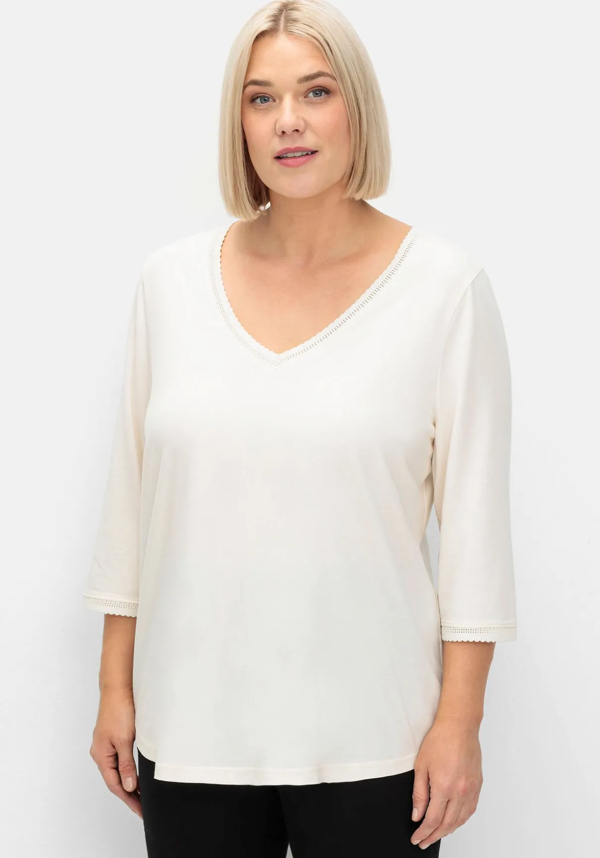 3/4-Arm-Shirt mit V-Ausschnitt, in leichter A-Linie