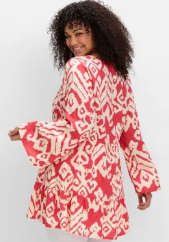 Ausgestellte Bluse mit Grafikprint und Volant am Saum