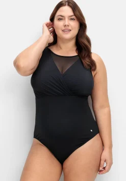 Badeanzug in Wickeloptik, mit Mesh-Einsatz