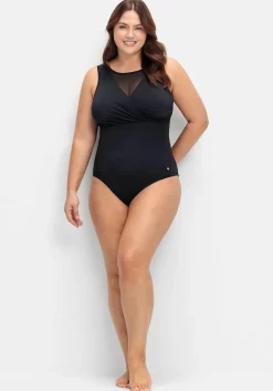 Badeanzug in Wickeloptik, mit Mesh-Einsatz