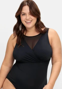 Badeanzug in Wickeloptik, mit Mesh-Einsatz