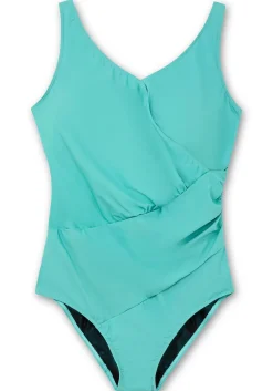 Badeanzug in Wickeloptik, tiefer Rückenausschnitt