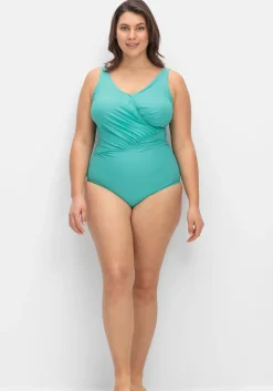 Badeanzug in Wickeloptik, tiefer Rückenausschnitt