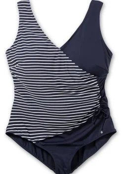 Badeanzug in Wickeloptik, mit Streifen