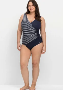 Badeanzug in Wickeloptik, mit Streifen