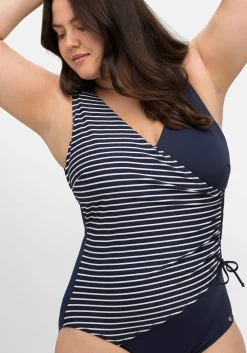 Badeanzug in Wickeloptik, mit Streifen