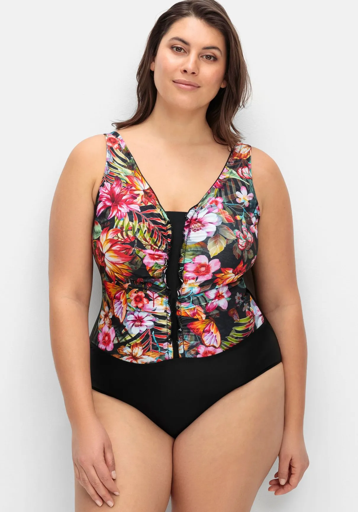 Badeanzug mit Halbkorsage und Tropenprint