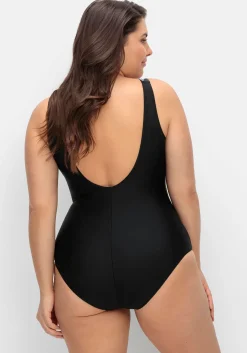 Badeanzug mit Halbkorsage und Tropenprint