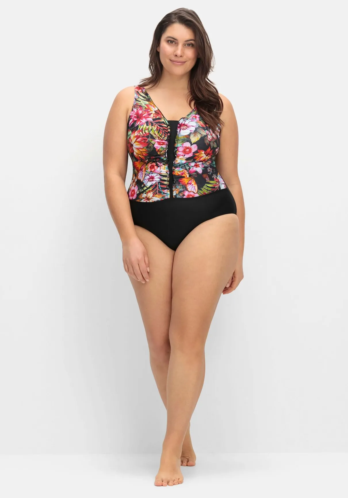 Badeanzug mit Halbkorsage und Tropenprint