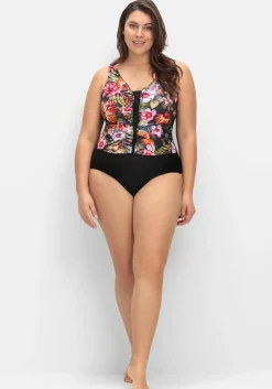 Badeanzug mit Halbkorsage und Tropenprint