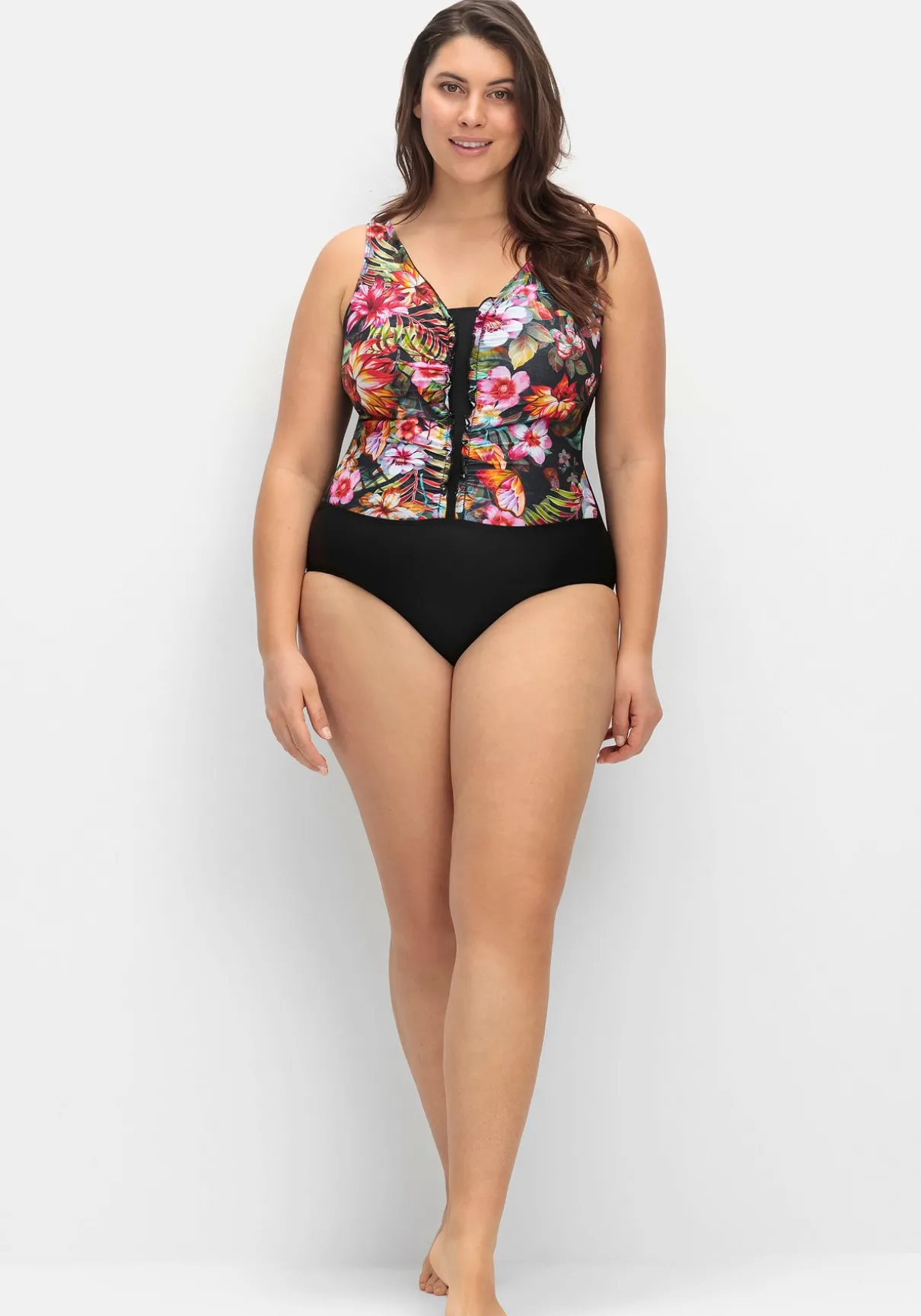 Badeanzug mit Halbkorsage und Tropenprint