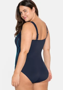 Badeanzug mit Kontrastpaspeln und Shaping-Effekt