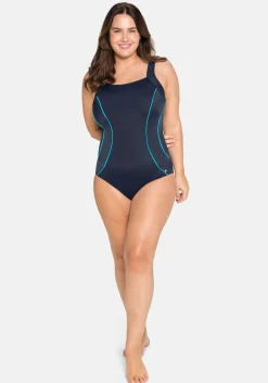 Badeanzug mit Kontrastpaspeln und Shaping-Effekt