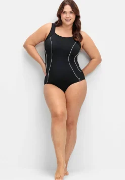 Badeanzug mit Kontrastpaspeln und Shaping-Effekt
