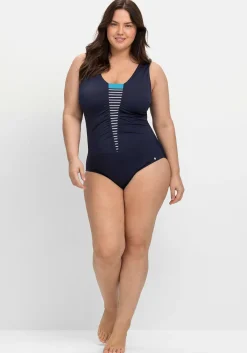 Badeanzug mit Raffung und Kontrasteinsatz