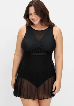 Badekleid mit transparentem Mesh-Rock
