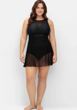 Badekleid mit transparentem Mesh-Rock