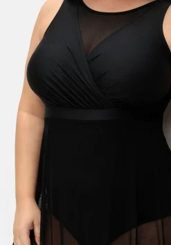 Badekleid mit transparentem Mesh-Rock