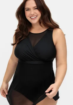 Badekleid mit transparentem Mesh-Rock