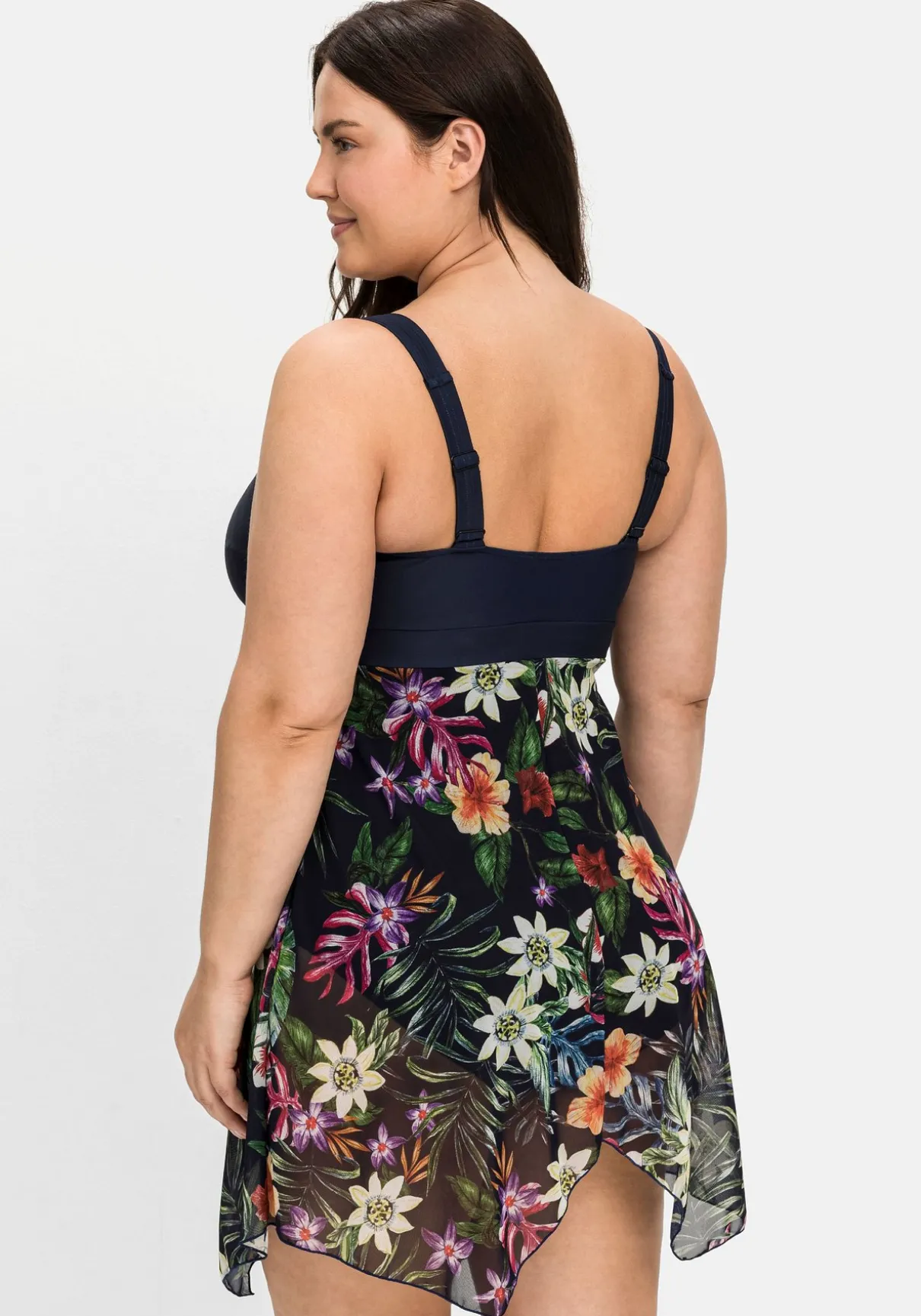 Badekleid mit zipfeligem Mesh-Rock