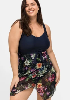 Badekleid mit zipfeligem Mesh-Rock