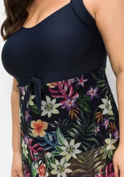 Badekleid mit zipfeligem Mesh-Rock