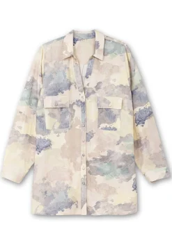 Batik-Longbluse mit Brusttasche und Krempelärmeln