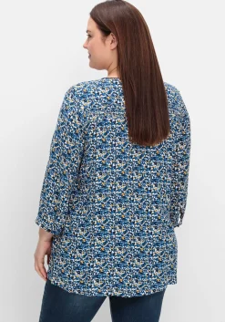 Bedruckte Bluse mit Smok- und Kontrastdetails