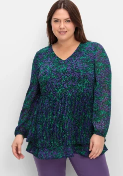 Bedruckte Chiffontunika mit Plisseefalten