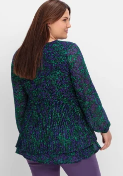 Bedruckte Chiffontunika mit Plisseefalten