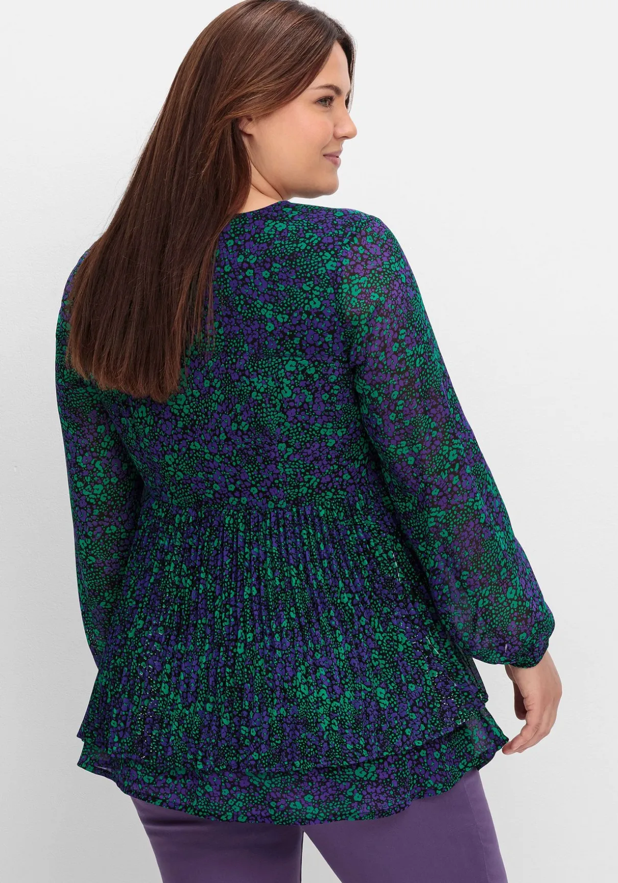 Bedruckte Chiffontunika mit Plisseefalten