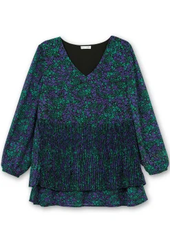 Bedruckte Chiffontunika mit Plisseefalten