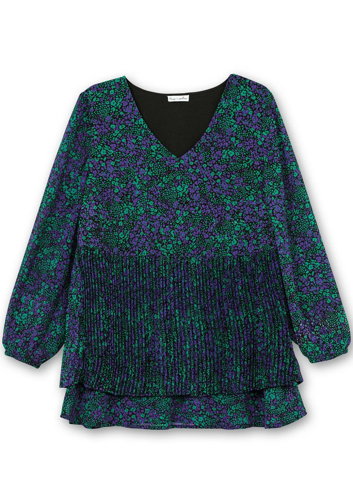 Bedruckte Chiffontunika mit Plisseefalten