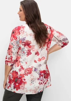 Bedruckte Longtunika mit 3/4-Arm und Biesen