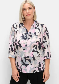 Bedruckte Tunika mit Blusenkragen, aus Crêpe