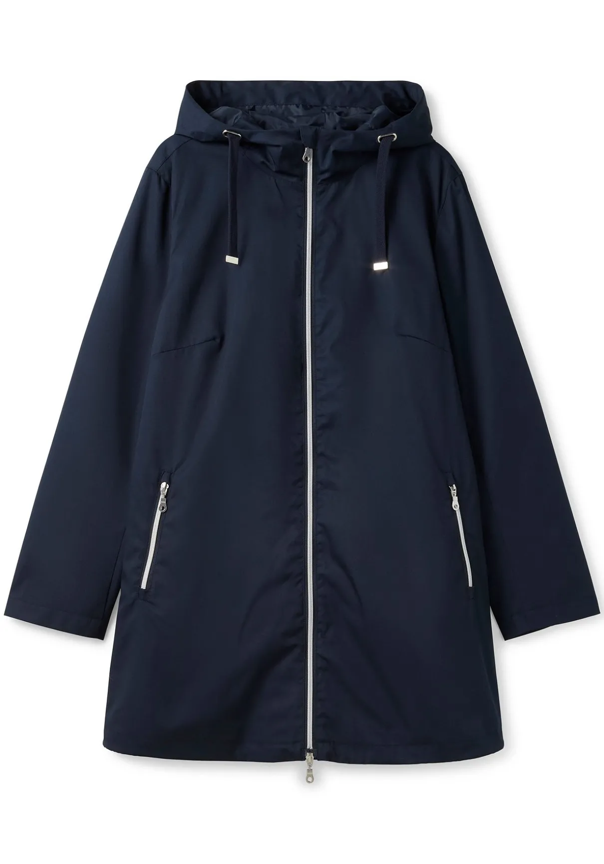 Übergangsjacke in A-Linie, mit Kapuze und Reißverschluss