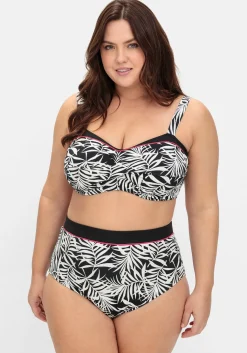 Bikini-Oberteil in Wickeloptik, mit Blätterprint