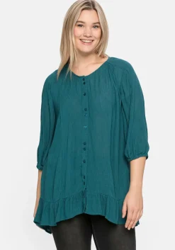 Bluse aus Crêpe, mit Volants am Saum