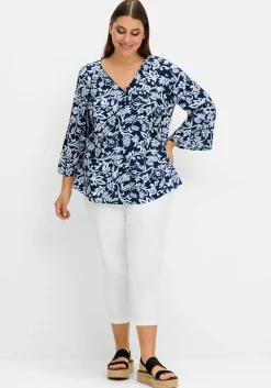 Bluse mit floralem Print und 3/4-Trompetenärmeln