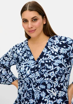 Bluse mit floralem Print und 3/4-Trompetenärmeln