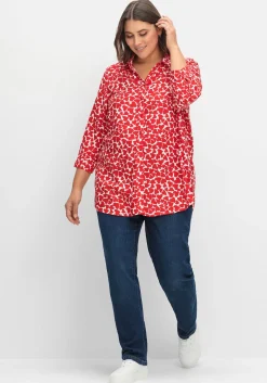 Bluse mit Herz-Alloverprint und 3/4-Ärmeln