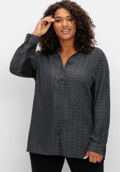 Bluse mit Print und elastischen Einsätzen