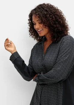 Bluse mit Print und elastischen Einsätzen