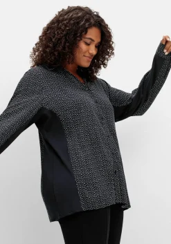 Bluse mit Print und elastischen Einsätzen