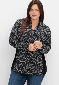 Bluse mit Print und elastischen Einsätzen