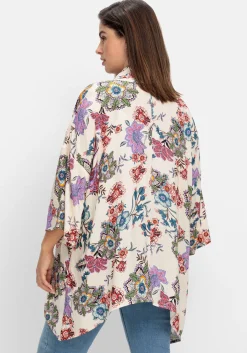 Blusenjacke im Kimono-Stil, mit Blumendruck