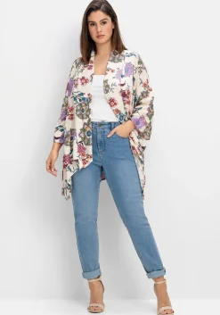 Blusenjacke im Kimono-Stil, mit Blumendruck