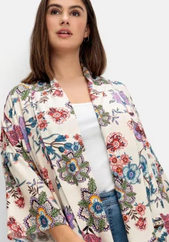 Blusenjacke im Kimono-Stil, mit Blumendruck